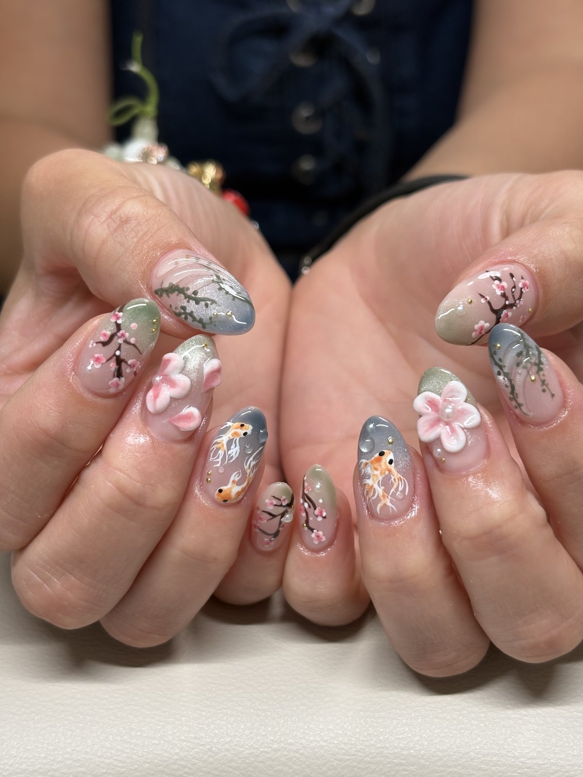 Goldfish, Cherry Blossoms and 3D Flowers | Japanese Summer Nails in Harajuku
