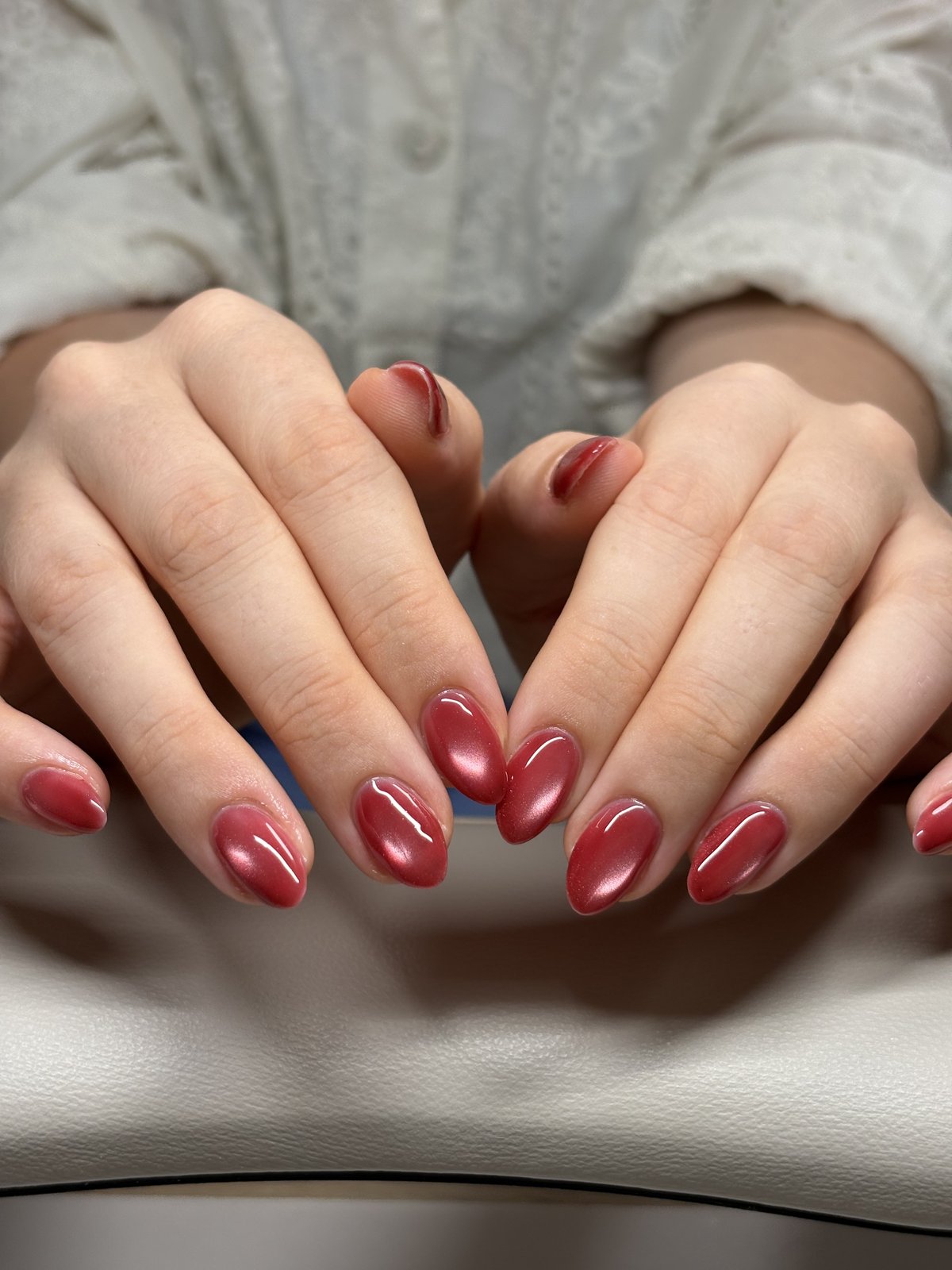 Deep Cherry Red Cat Eye - nail design by lull., Harajuku Tokyo