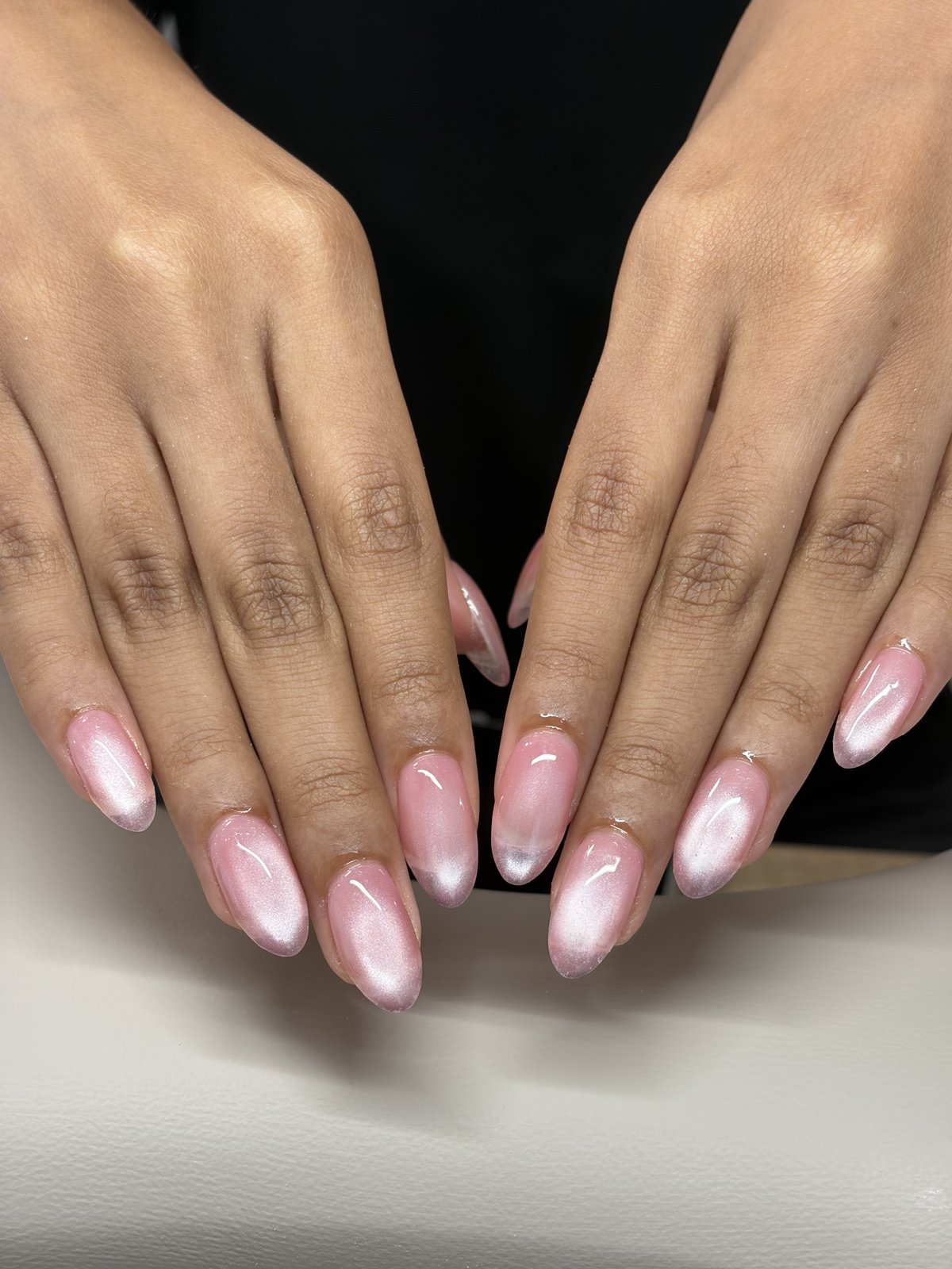 Pearl Pink Chrome on Almond Nails - nail design by lull., Harajuku Tokyo
