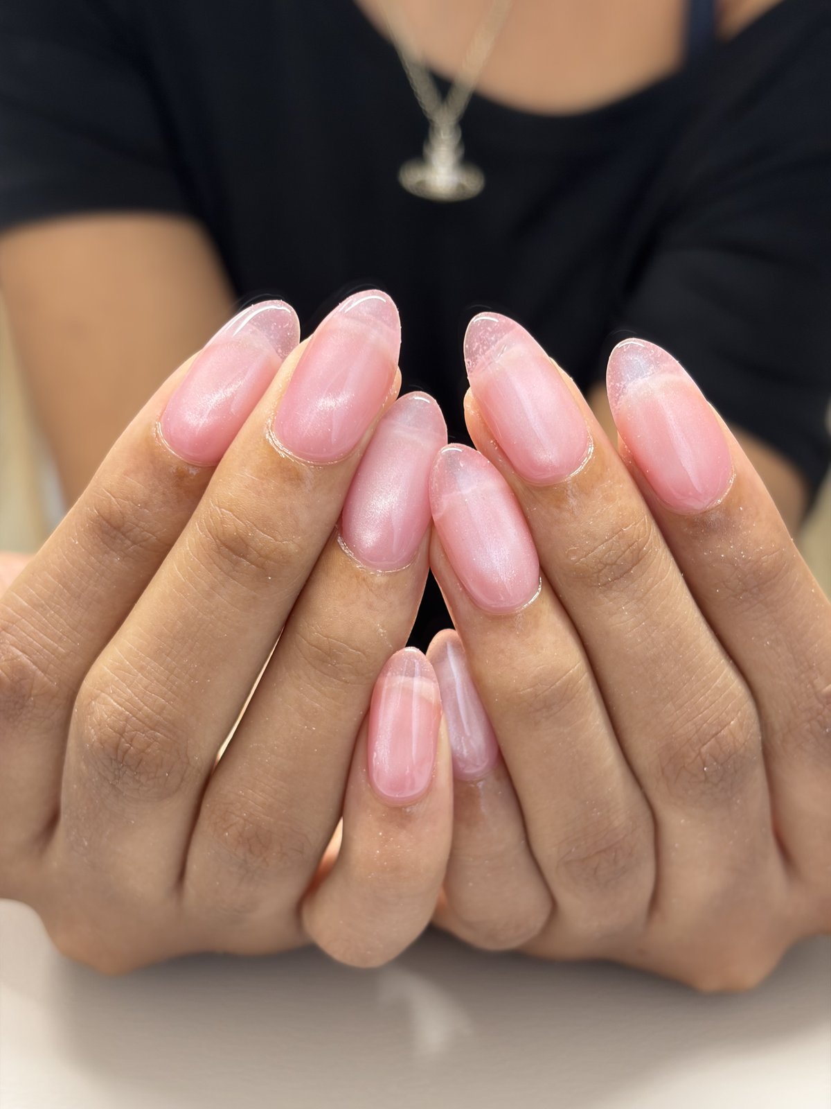 Pearl Pink Chrome on Almond Nails - nail design by lull., Harajuku Tokyo