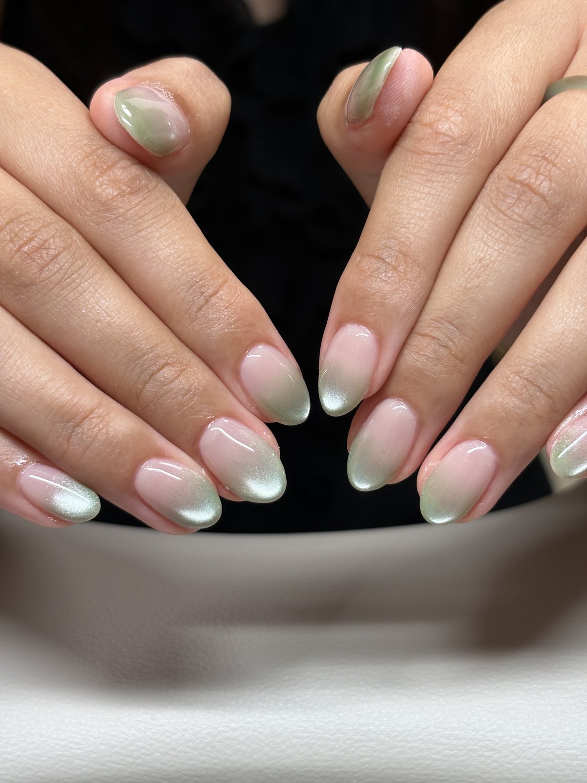 Sage Green Ombre Tips | Minimal Gradient Nails in Tokyo