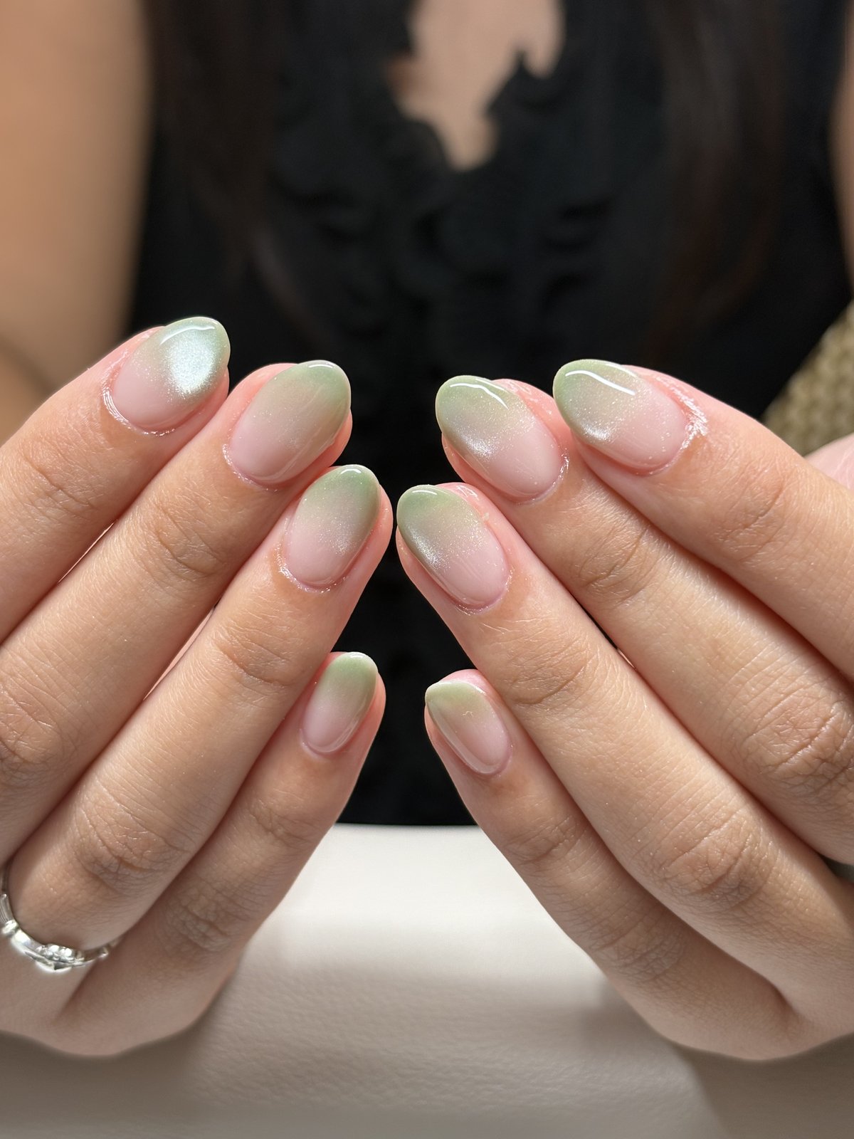 Sage Green Ombre Tips - nail design by lull., Harajuku Tokyo