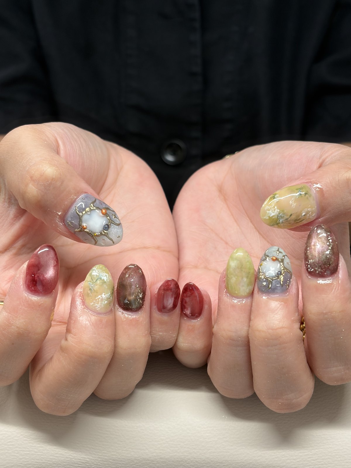 Kintsugi Gold Veins over Stone Marble - nail design by lull., Harajuku Tokyo