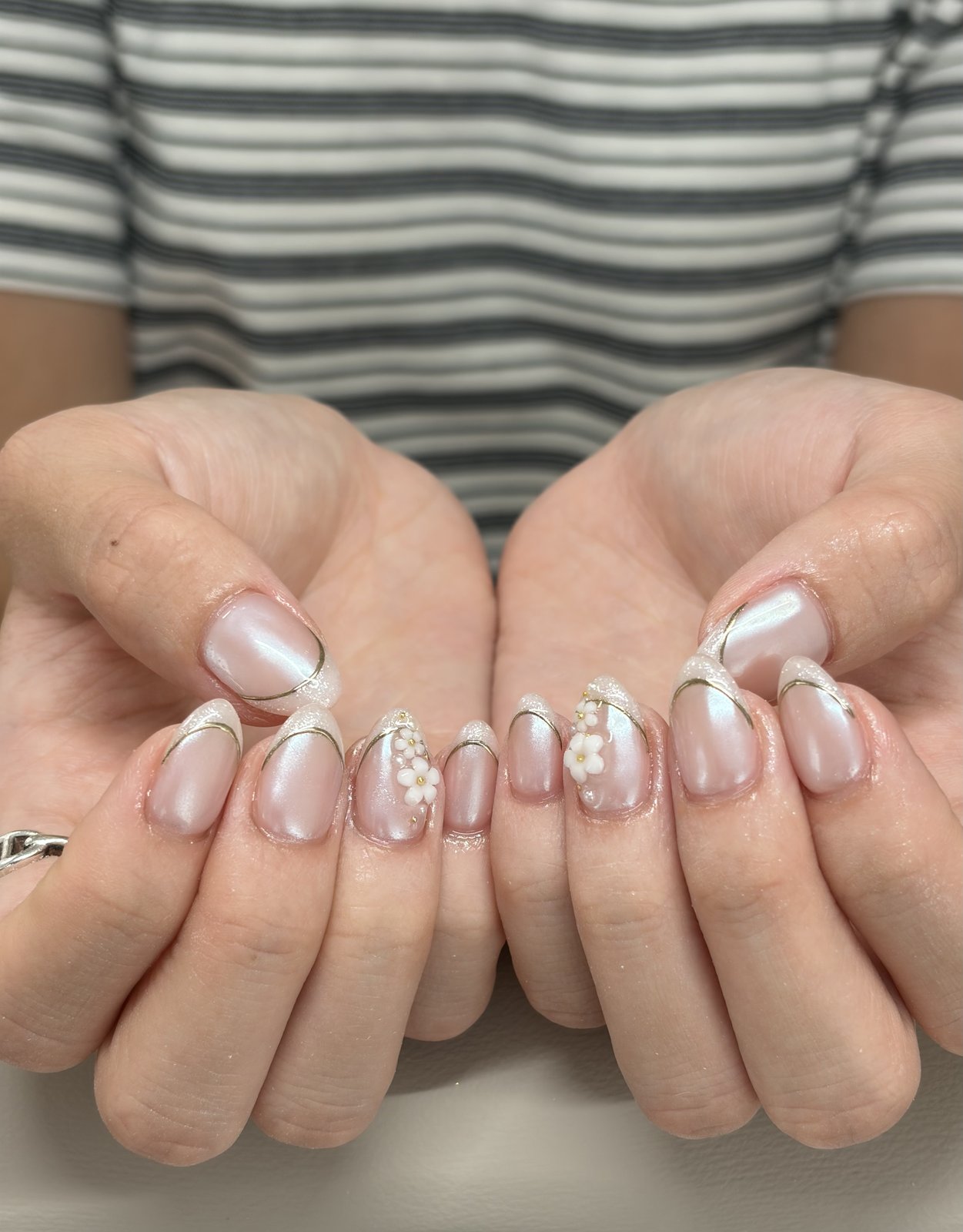 Smooth-Tipped Glitter French in Soft White - nail design by lull., Harajuku Tokyo