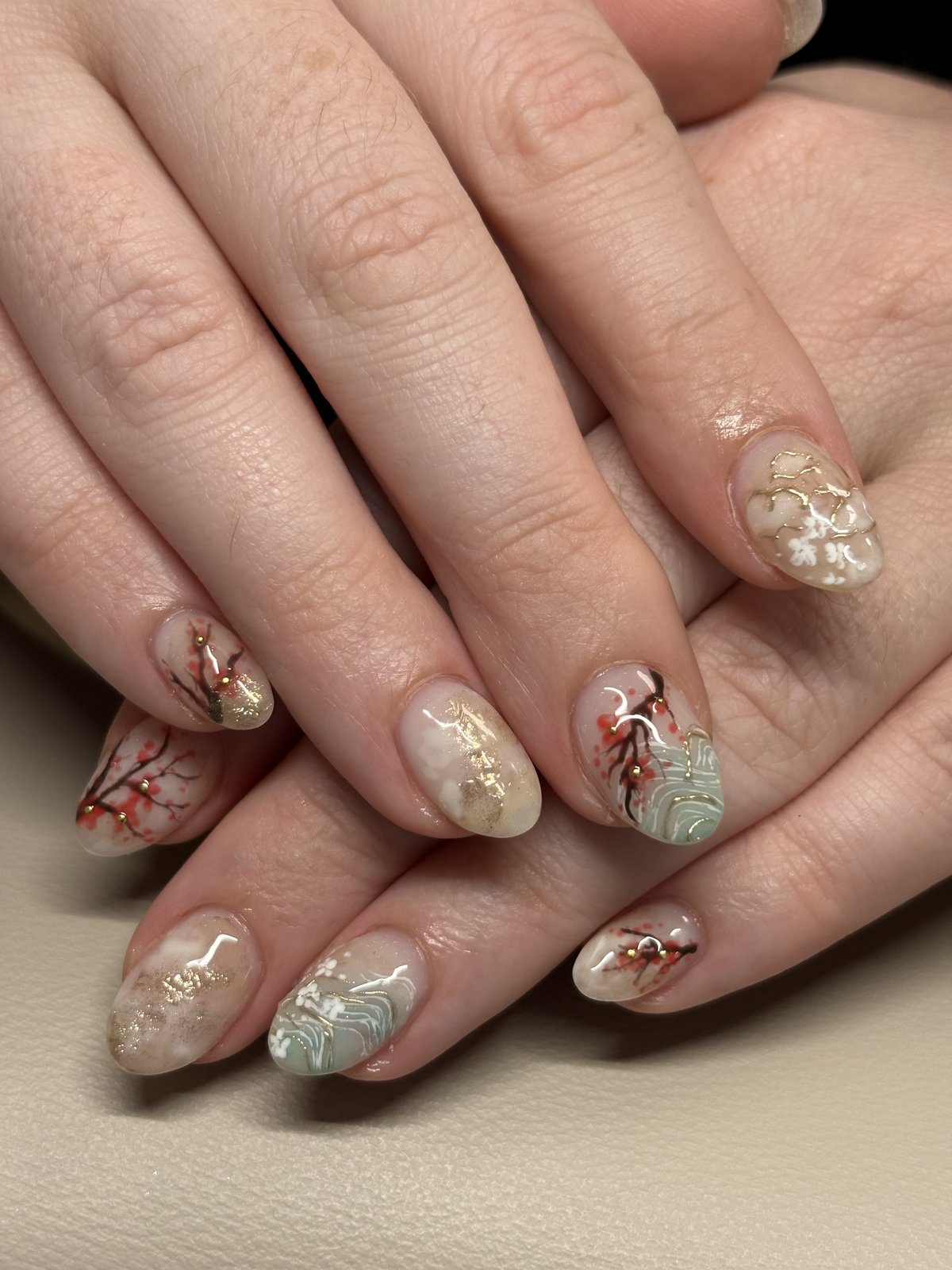 Soft One-Point Extension with a Fill-In Base - nail design by lull., Harajuku Tokyo