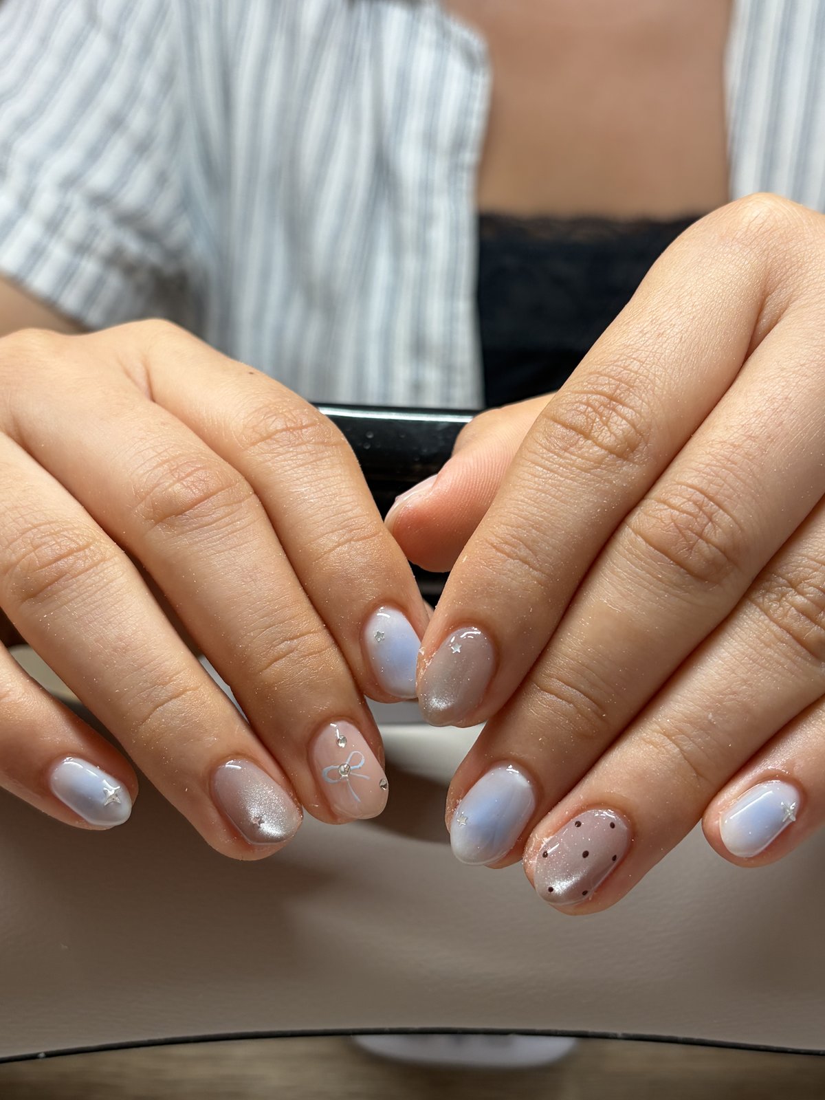 Slim Almond-Style Tips on Short Natural Nails - nail design by lull., Harajuku Tokyo