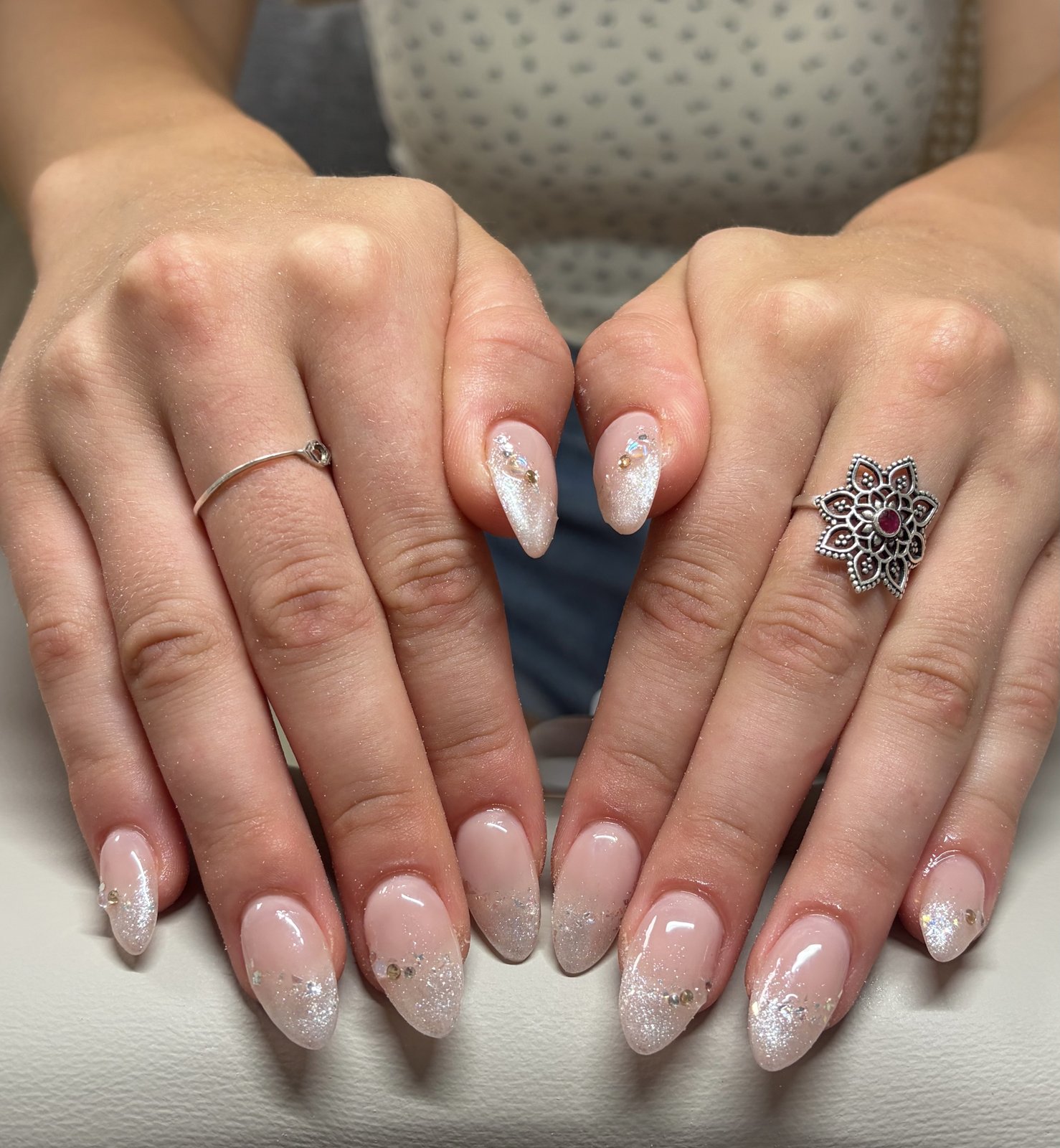 Simple Sparkle on Ten Extensions - nail design by lull., Harajuku Tokyo