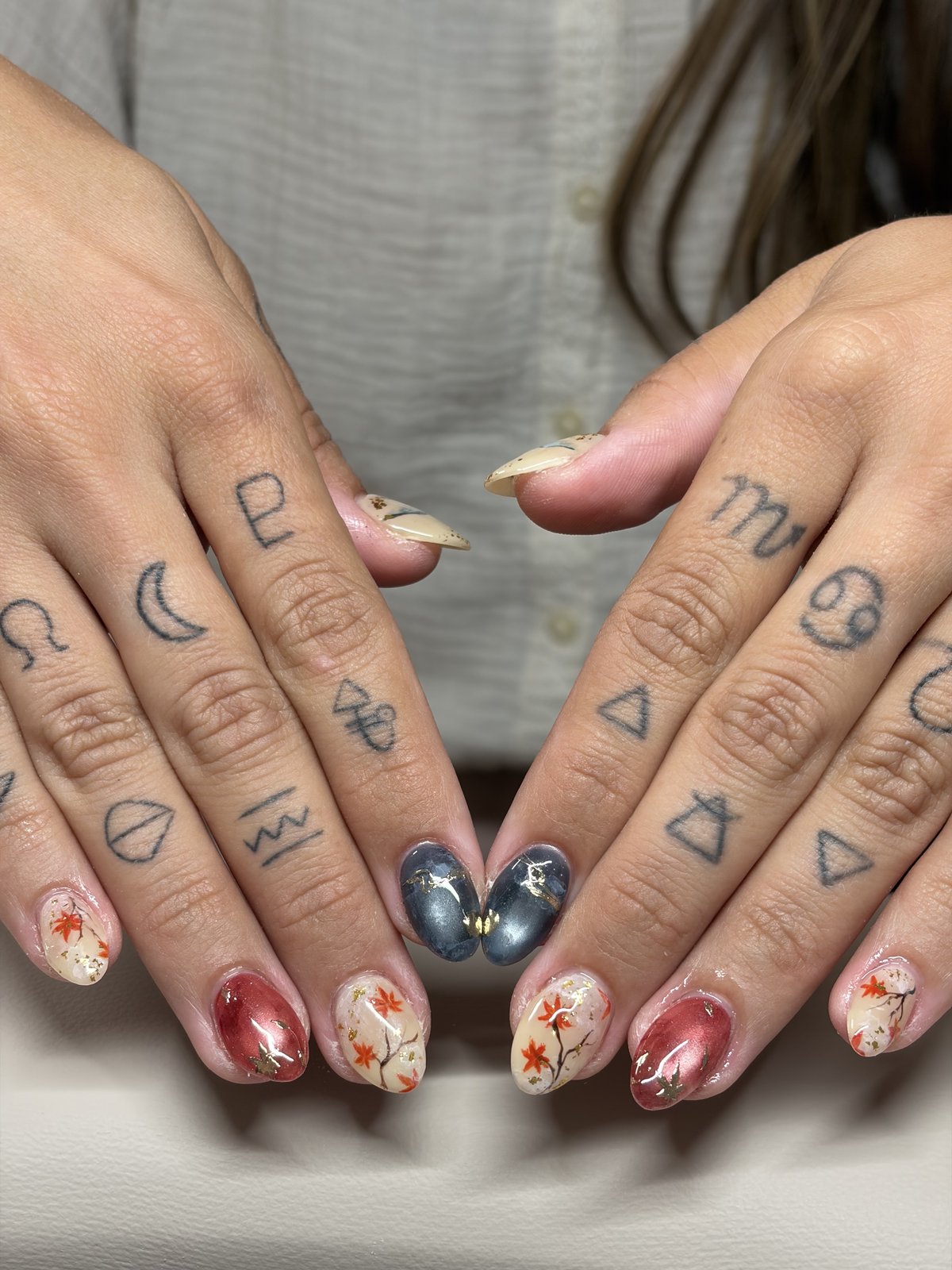 Maple Reds and Amber Browns - nail design by lull., Harajuku Tokyo