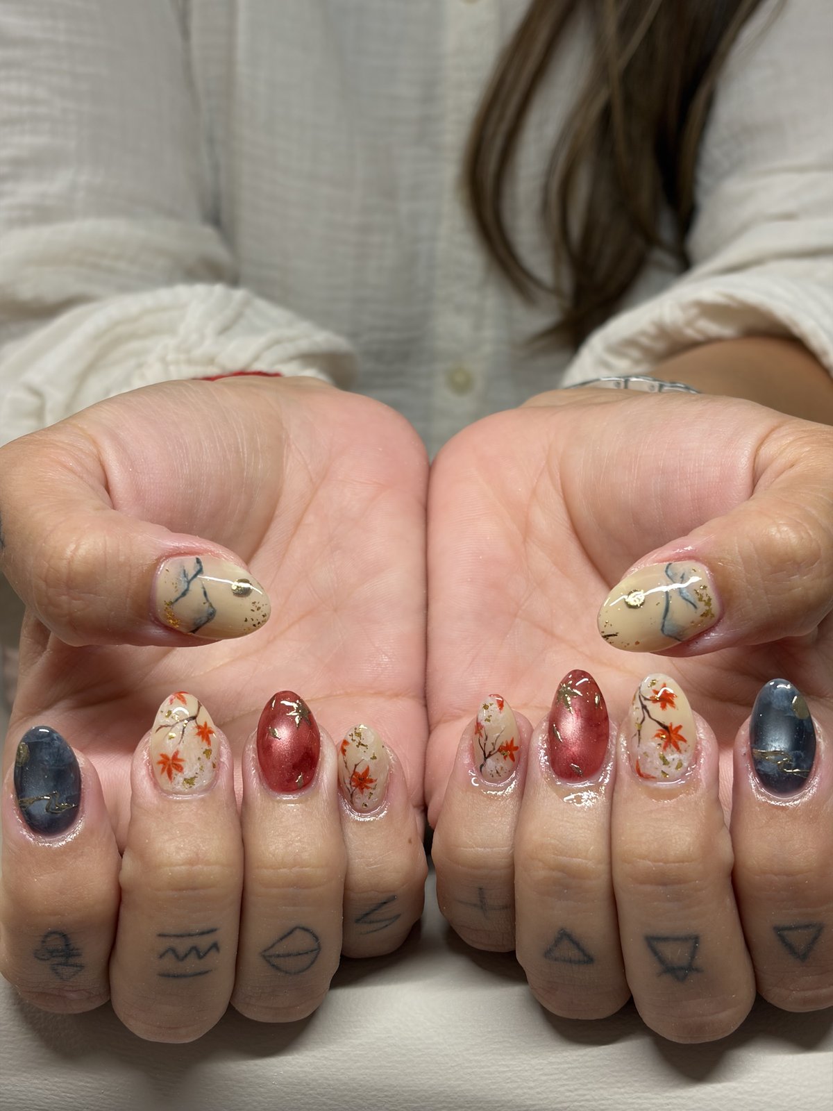 Maple Reds and Amber Browns - nail design by lull., Harajuku Tokyo