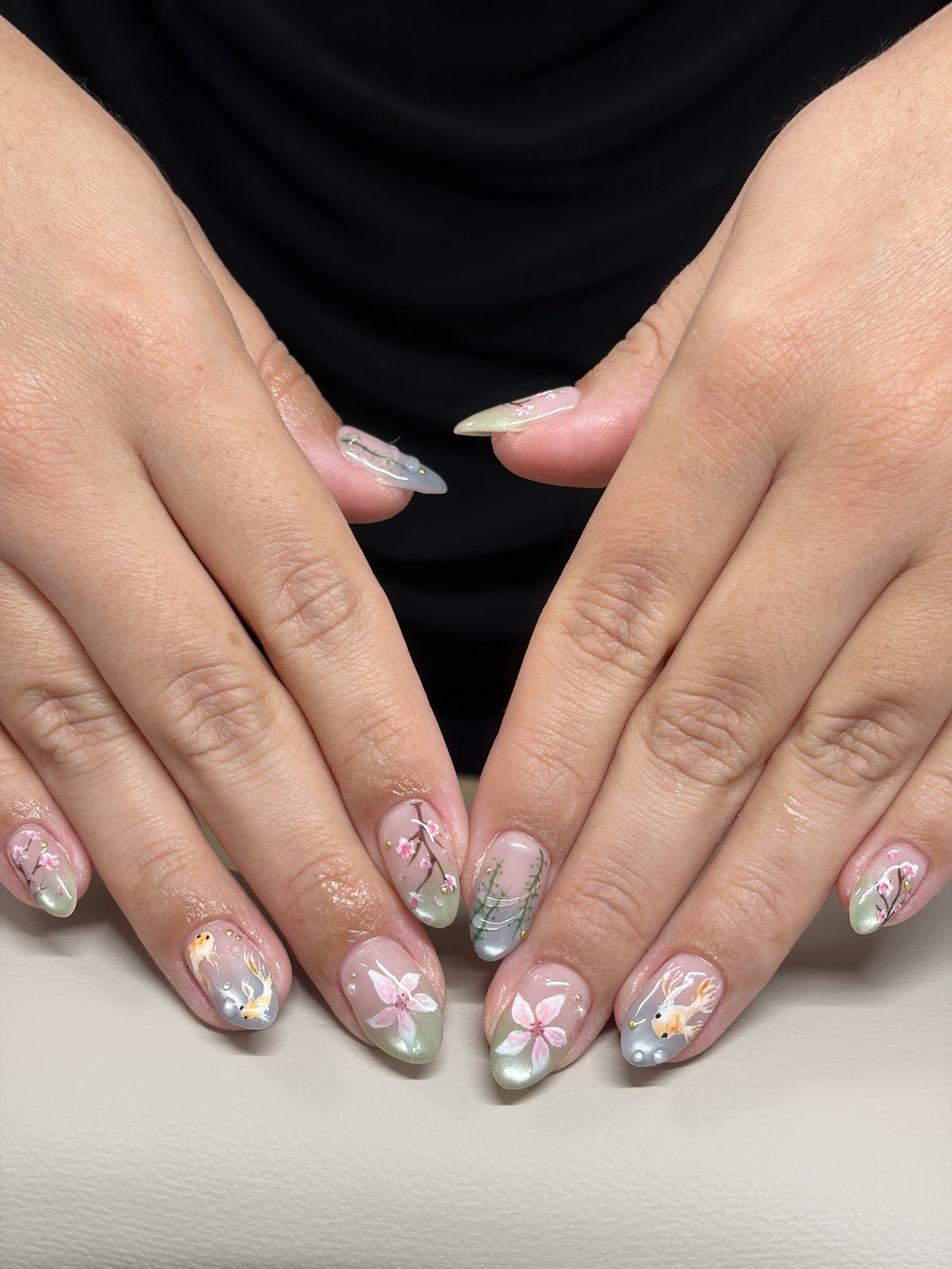 One Extended Nail and a Fill-In Base | Full Design Custom Nails in Harajuku