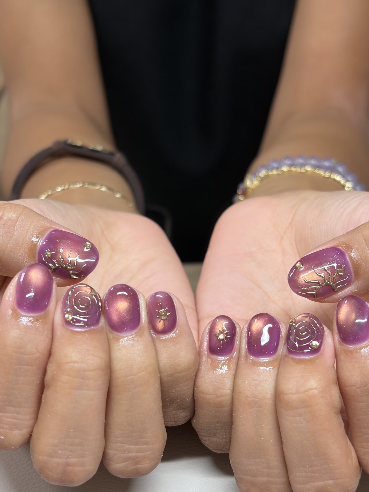 Six Statement Nails on a Natural Base | Gel Accent Art in Harajuku