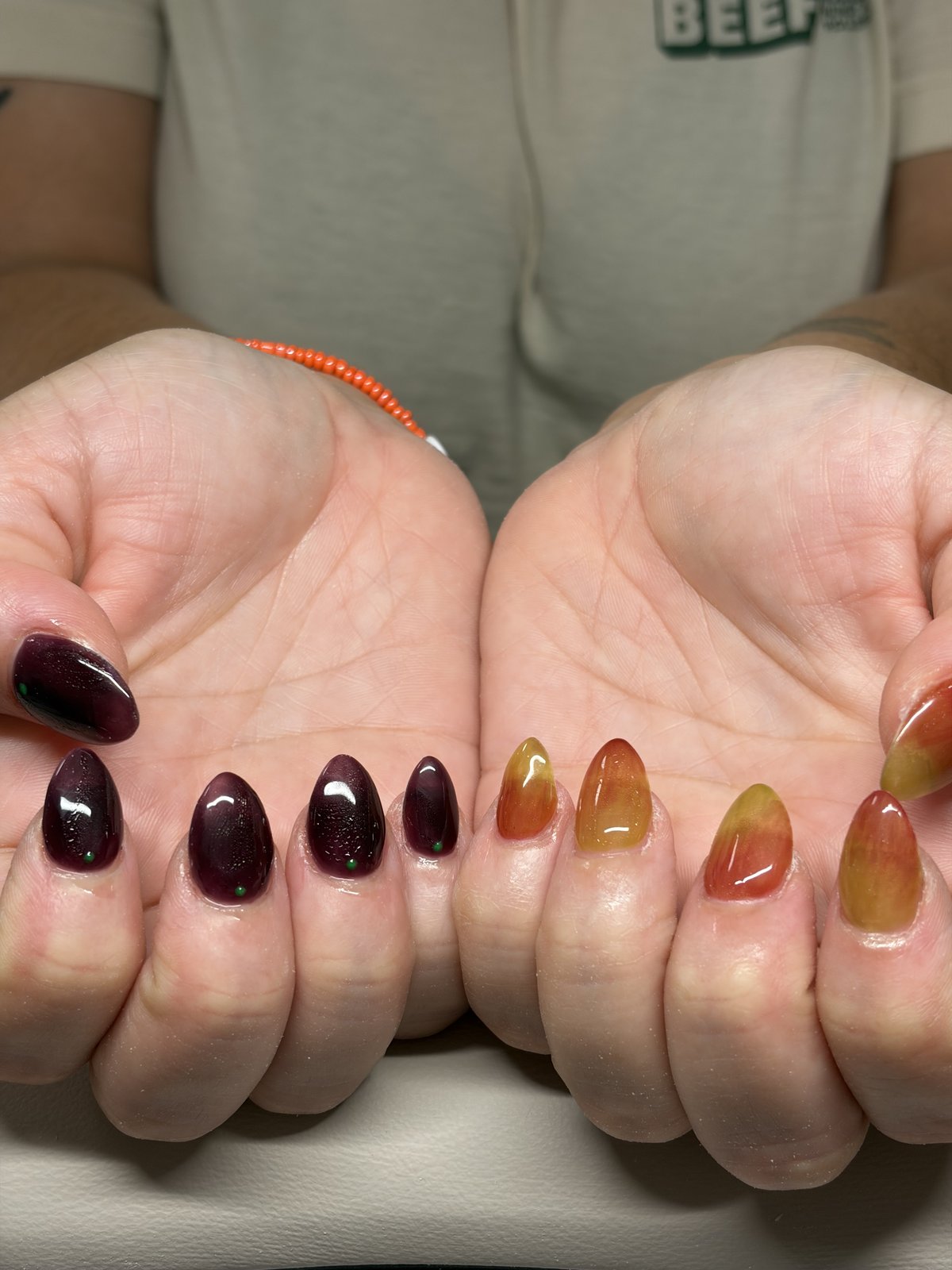Ten Sculpted Extensions with Accent Art on Six Nails - nail design by lull., Harajuku Tokyo