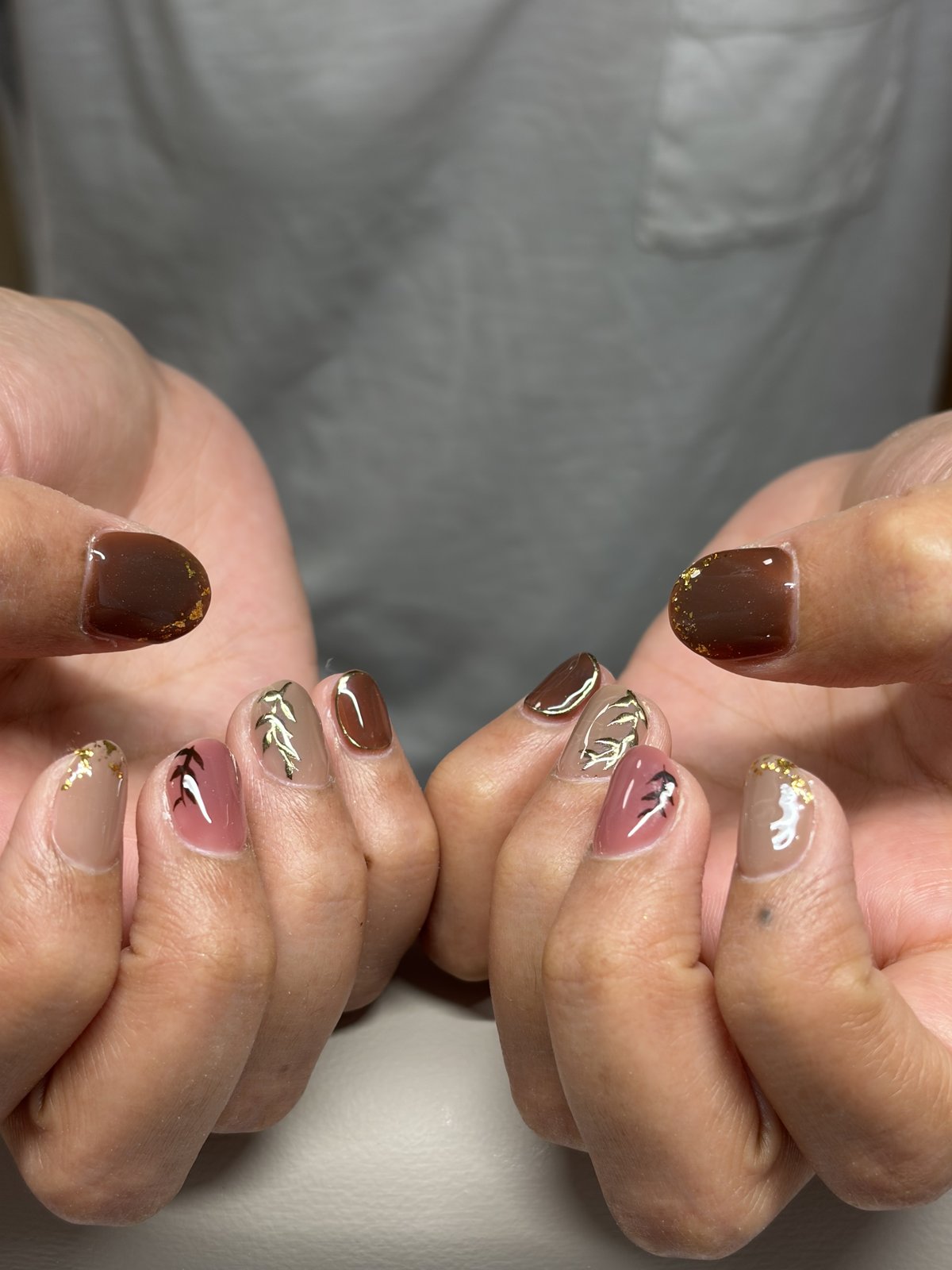 Subtle Autumn Shades for a Wedding Day - nail design by lull., Harajuku Tokyo