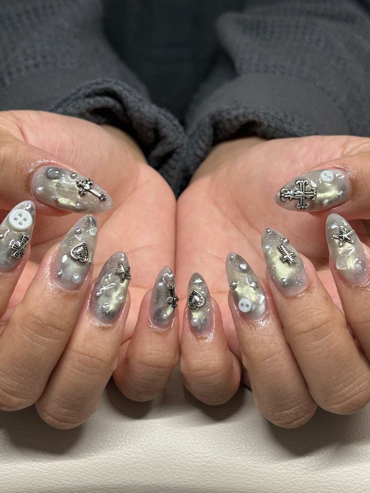 A Full Set of Ten Extensions Built from Bare Nails | Custom Gel Nail Art in Harajuku