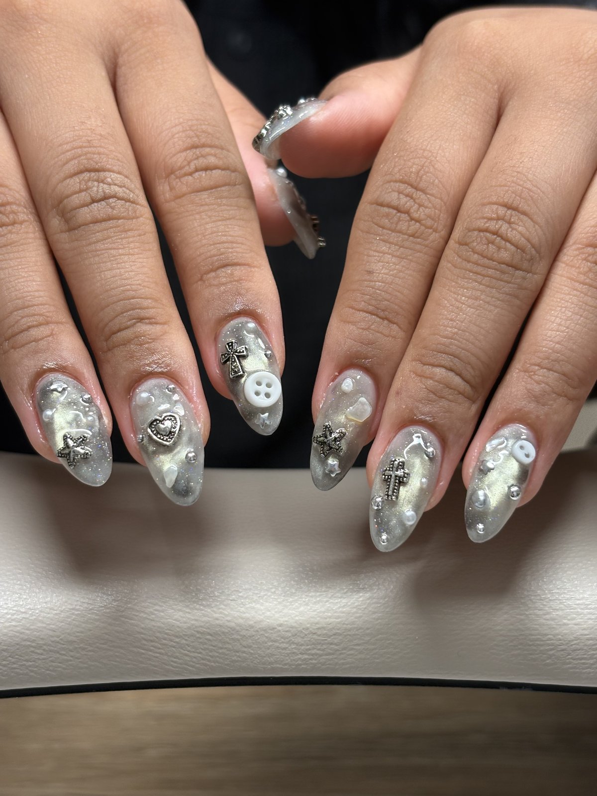 A Full Set of Ten Extensions Built from Bare Nails - nail design by lull., Harajuku Tokyo